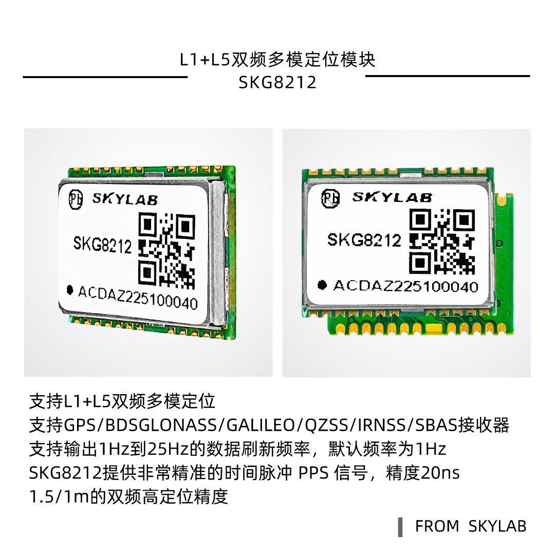 双频多模定位模块SKG8212_支持IRNSS,输出1Hz到25Hz的数据刷新频率